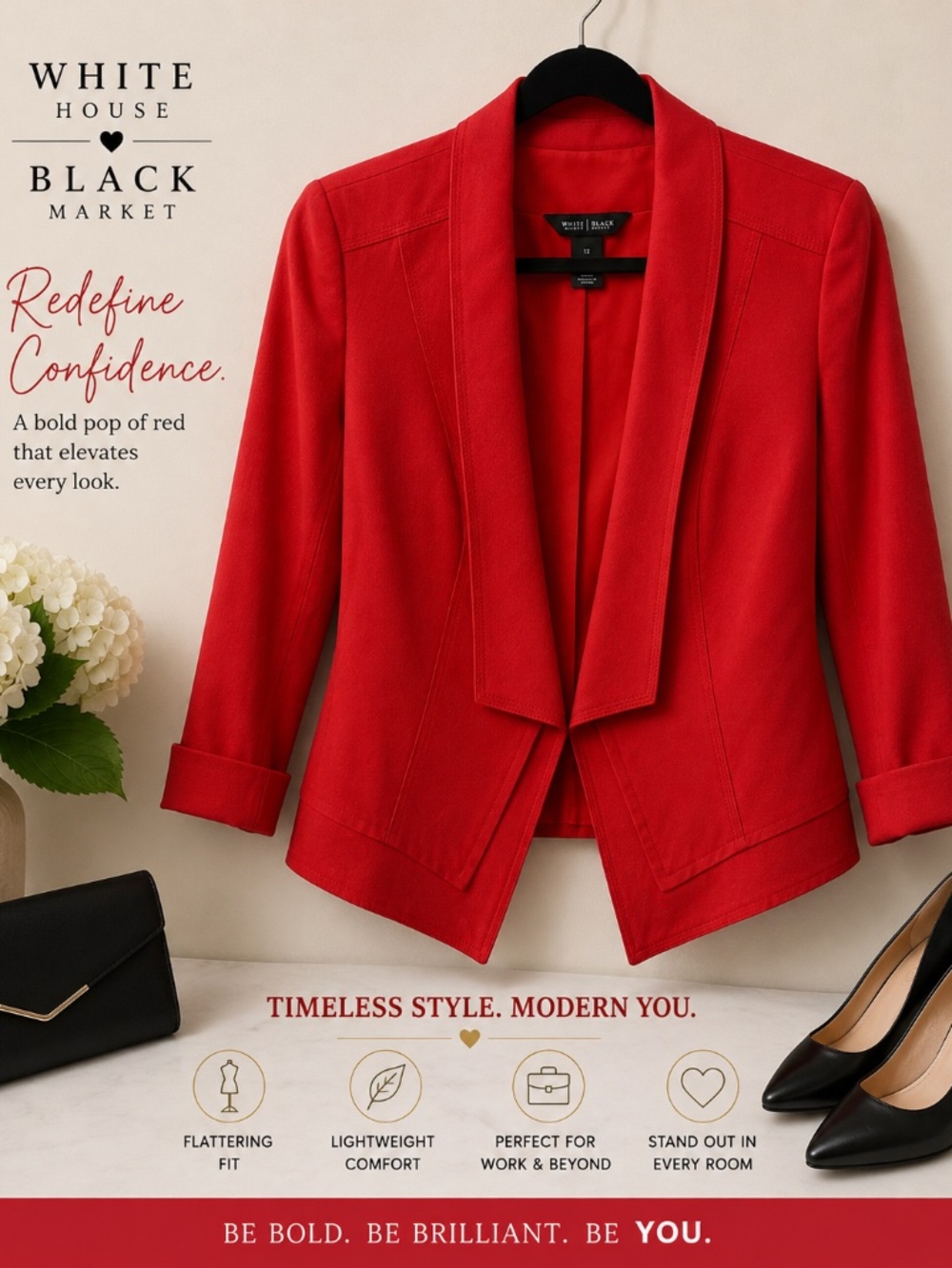 White House Black Market Red Blazer Jacket Size 12 Lyocell Linen Blend